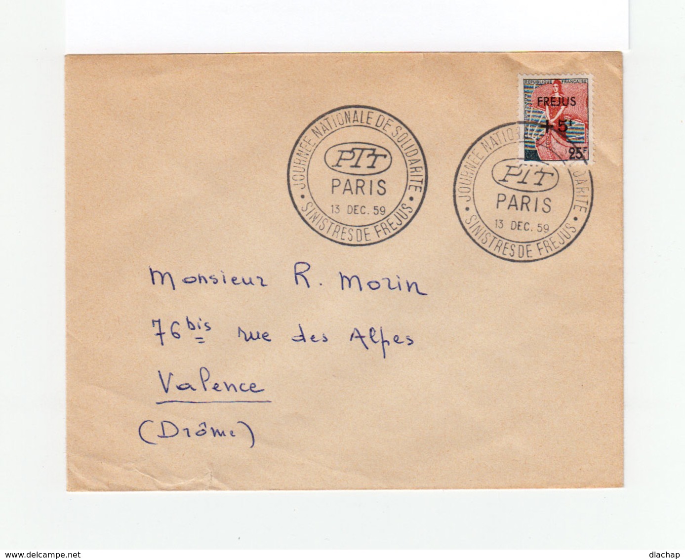 Enveloppe Journée Nationale De Salidarité Sinistrés De Fréjus Déc. 1959. Marianne à La Nef Surchargée Fréjus. (1089x) - Cachets Commémoratifs