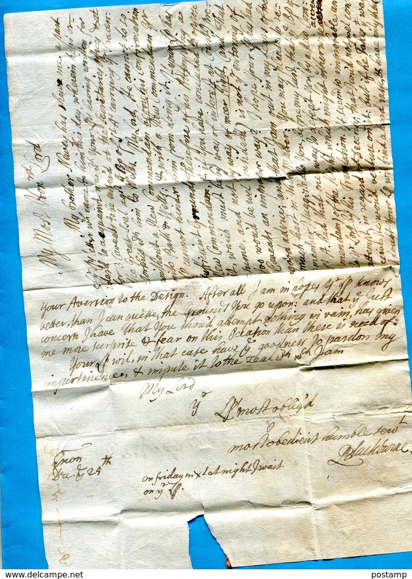 Grande Bretagne-OLD LETTER -1703 Cachet De Cire Au Dosdocument Entier - Marcophilie