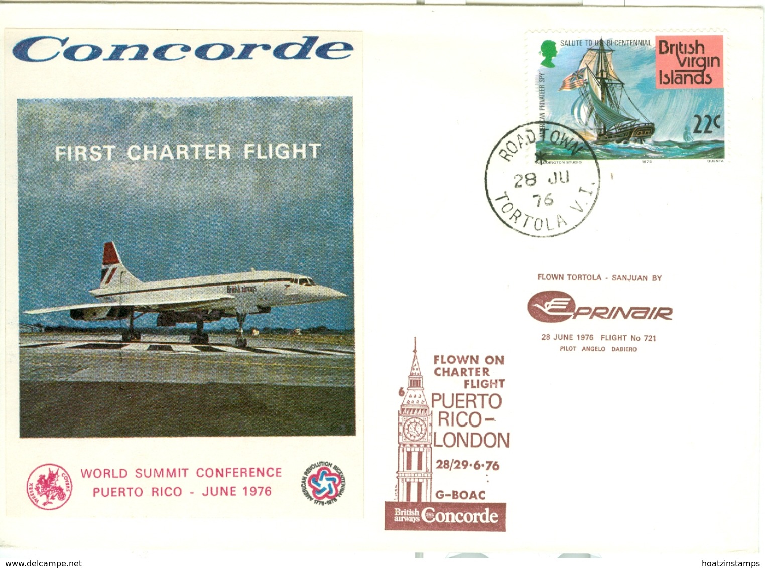 British Virgin Is: 1976   Concorde - First Charter Flight    Certifed COVER - British Virgin Islands