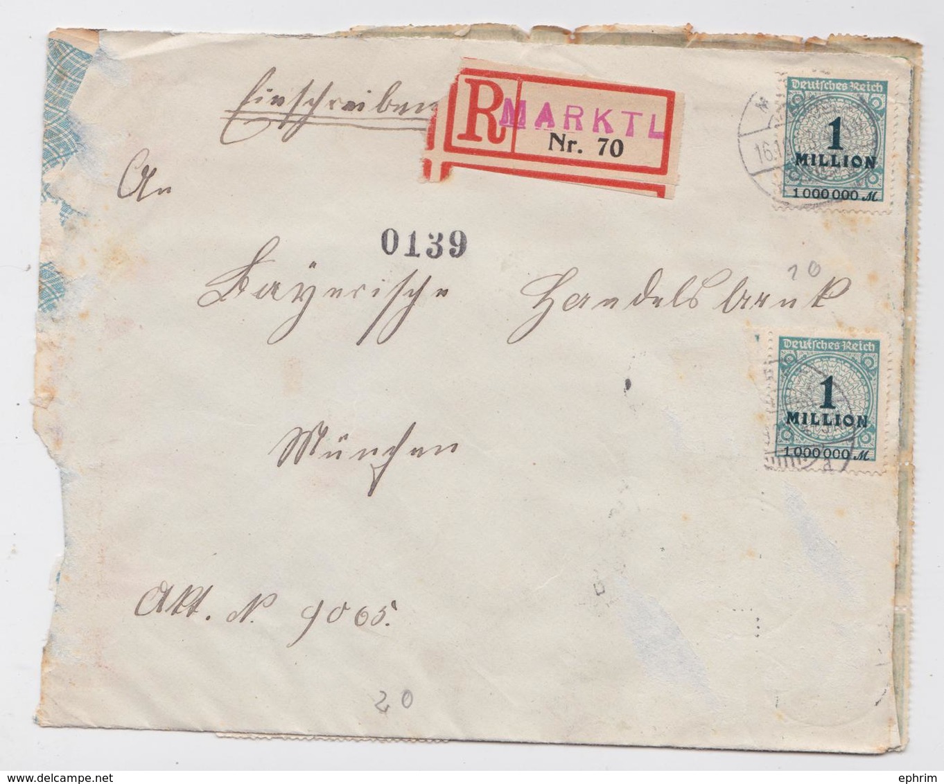 EINSCHREIBEN BRIEF MARKTL 16.10.1923 - Lettres & Documents