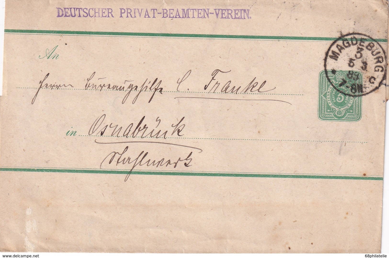 ALLEMAGNE 1889 ENTIER POSTAL/GANZSACHE/POSTAL STATIONERY BANDE JOURNAL DE MAGDEBURG - Autres & Non Classés