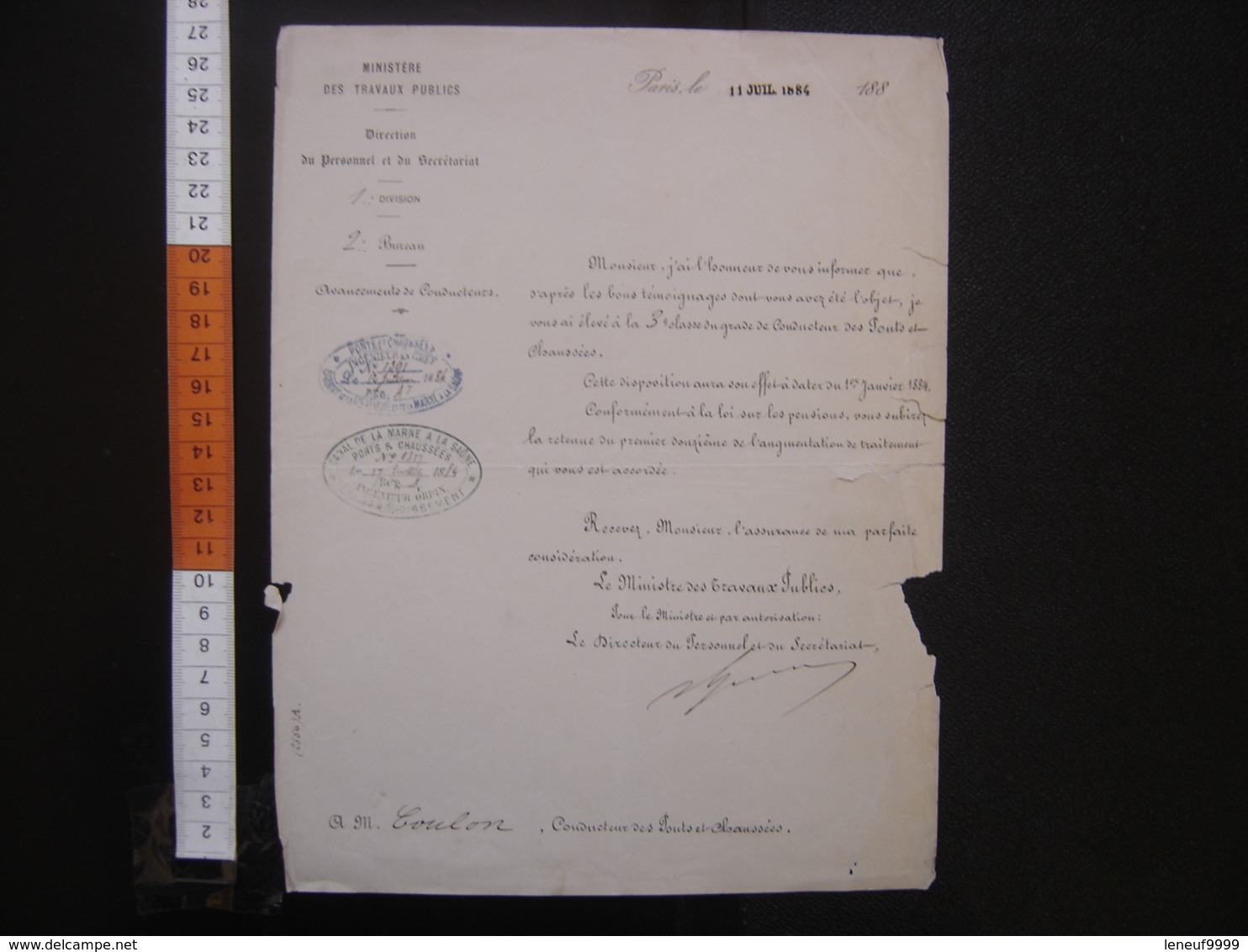 Lettre Entête Ministère Des Travaux Publics NOMINATION Ponts Chaussees 1884 - Diplômes & Bulletins Scolaires