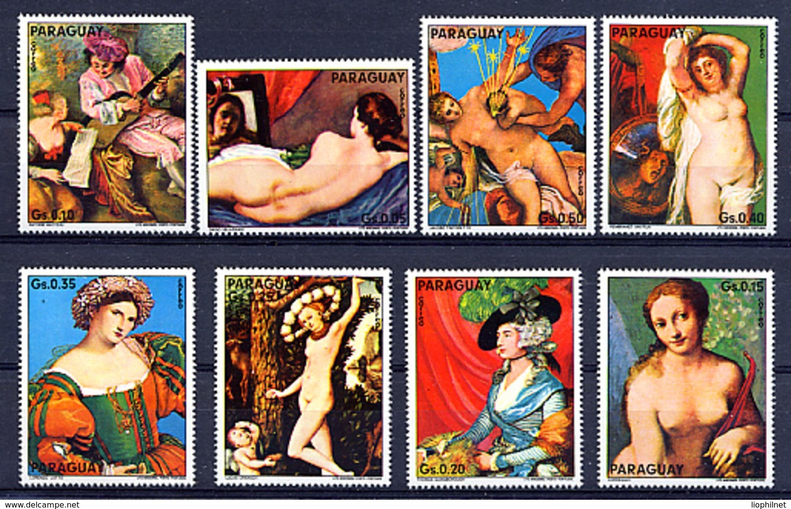 PARAGUAY 1976, Yv.  1485/92, Tableaux National Gallery London, 8 Valeurs, Neufs / Mint. R269xB - Nus