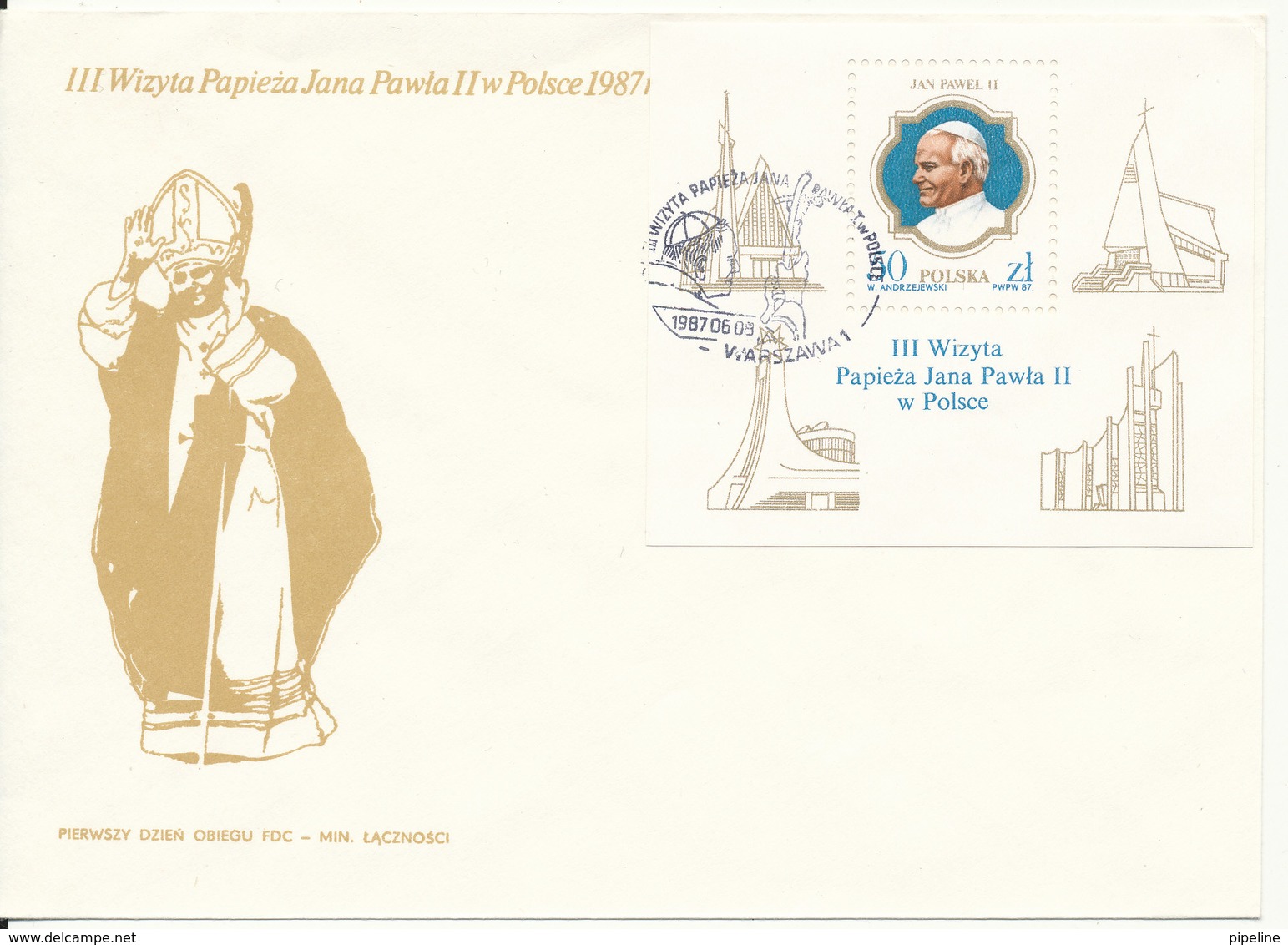 Poland FDC 8-6-1987 Pope Johannes Paul II Minisheet With Cachet - FDC