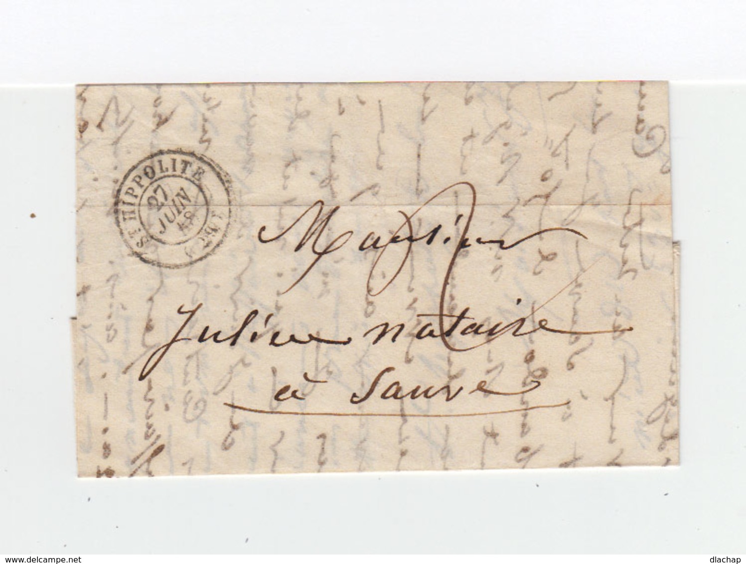 Sur Lettre AC CAD St Hippolite 1848. Taxe Manuscrite. Cachet Destination: Sauve. (1094x) - 1801-1848: Précurseurs XIX