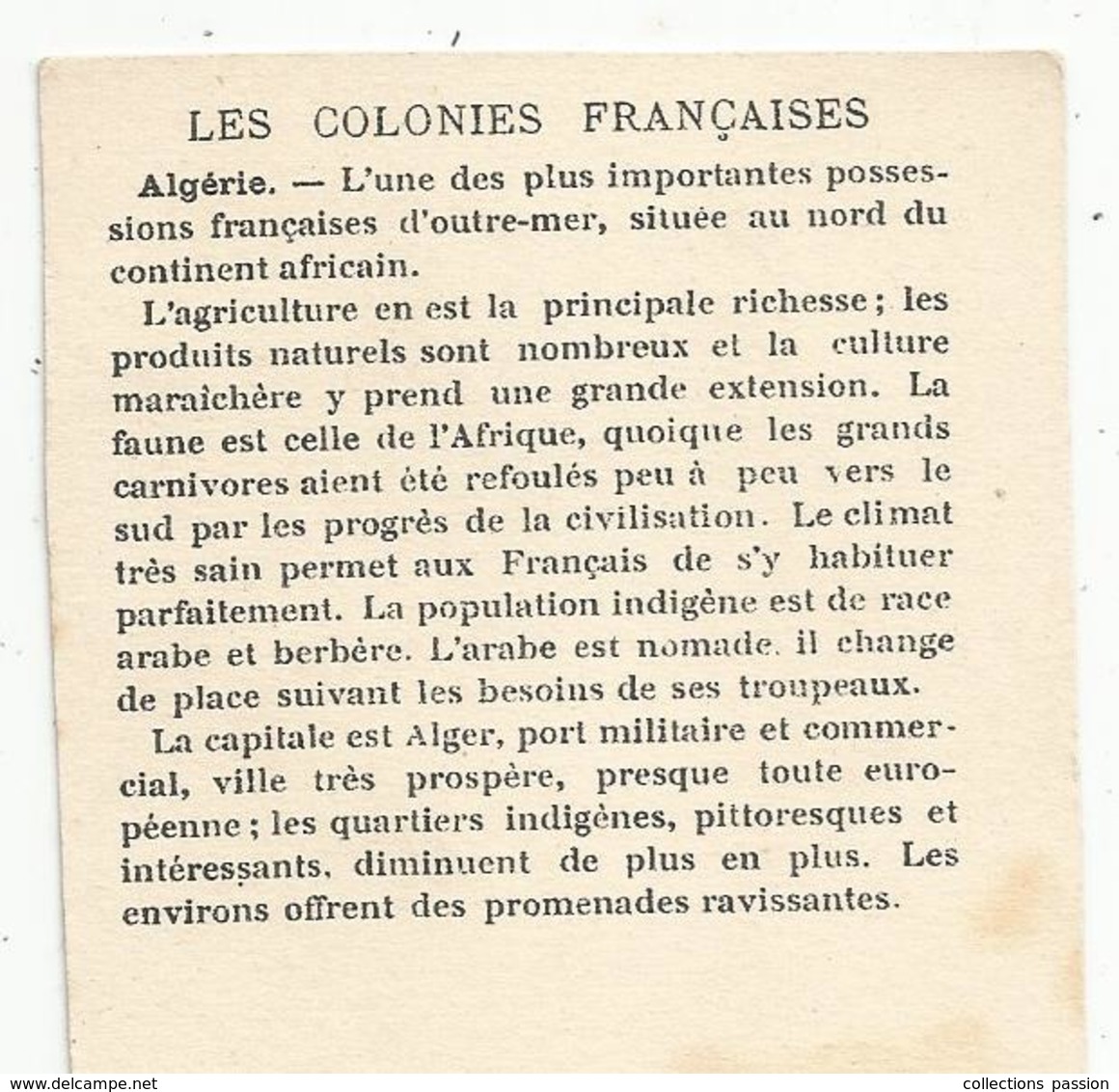 Chromo , Les Colonies Françaises , L'ALGERIE , 2 Scans - Autres & Non Classés