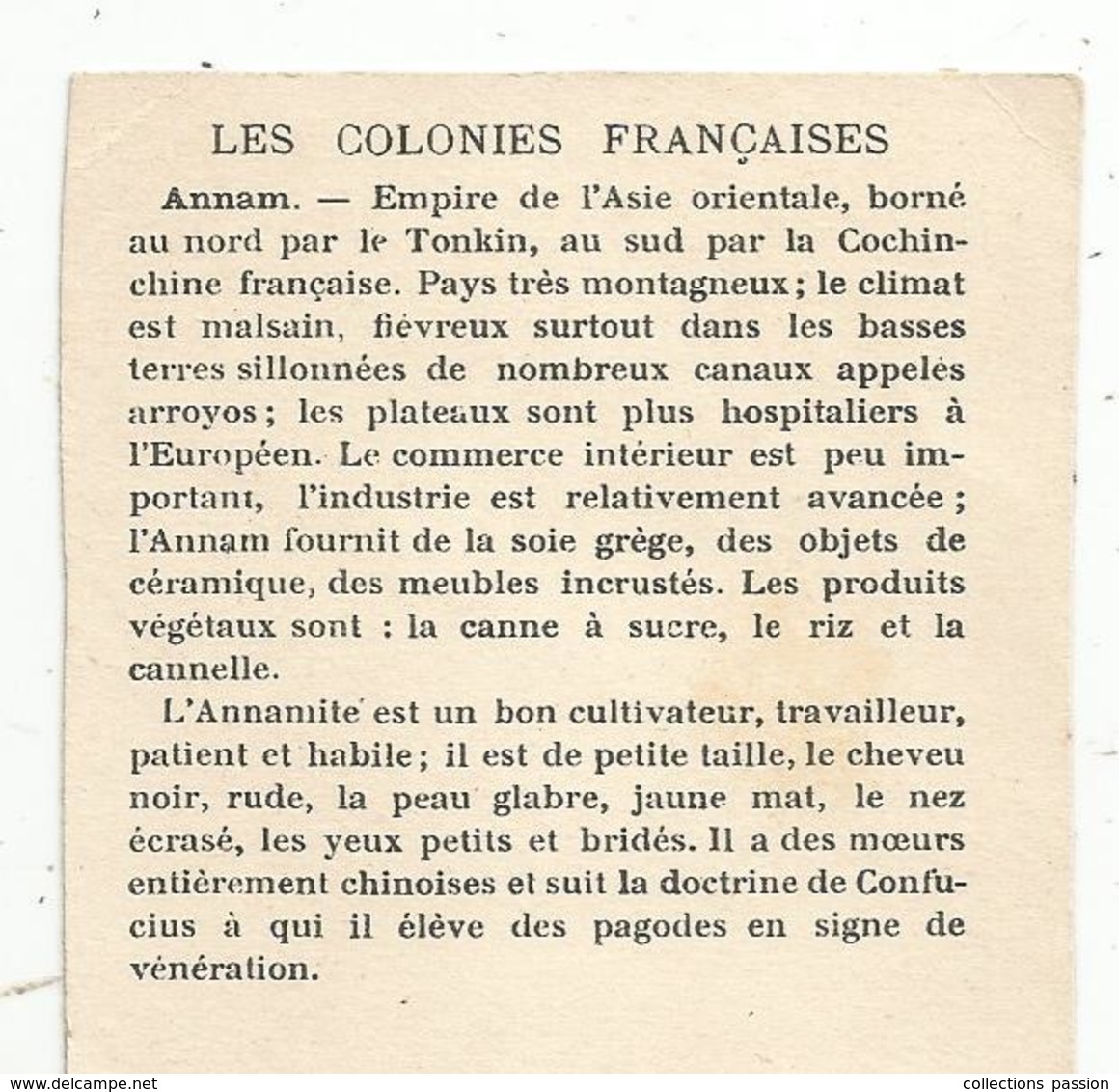 Chromo , Les Colonies Françaises , L'ANNAM , 2 Scans - Autres & Non Classés