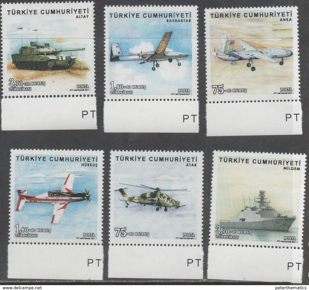 TURKEY, 2017, MNH, ARMED FORCES, SHIPS, HELICOPTERS, TANKS, PLANES, DRONES, 6v - Militaria