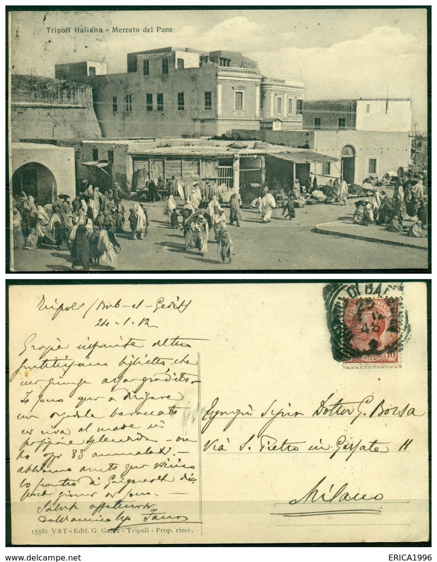 CARTOLINA - V8578 COLONIE ITALIANE TRIPOLITANIA 1912 Cartolina Illustrata (Tripoli Mercato Del Pane) Affrancata - Libia