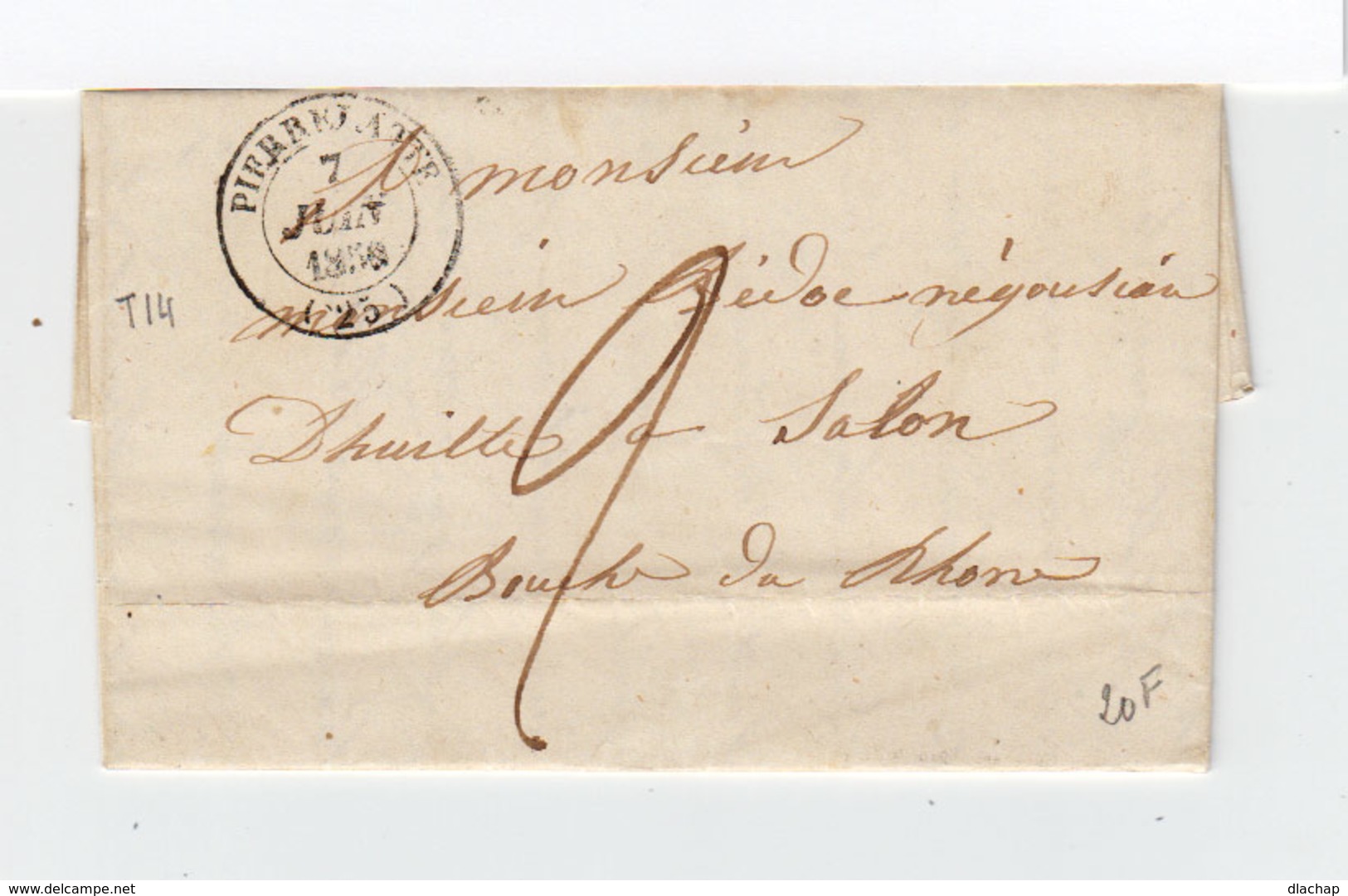 Sur Lettre AC Pour Salon Cachet Pierrelatte 1850. Cachet Marseille. Taxe Manuscrite. (1096x) - 1849-1876: Période Classique