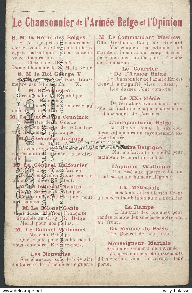 CPA E GENVAL Chansonnier De L'armée Belge Qui A Donné 800 Représentations - Artistes