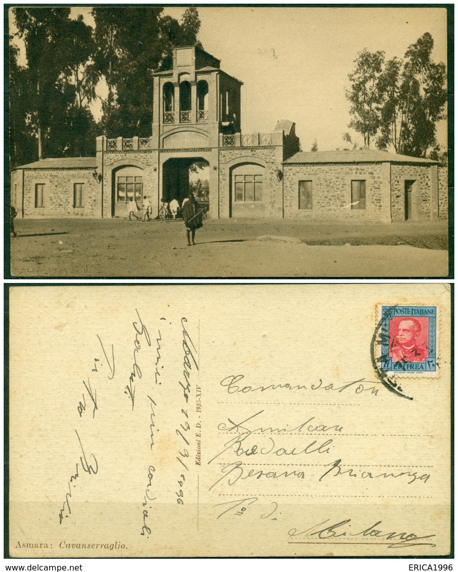 CARTOLINA - V8632 COLONIE ITALIANE ERITREA 1935 Cartolina Illustrata (Asmara Caravanserraglio) Affrancata Con 20 C. VEII - Erythrée