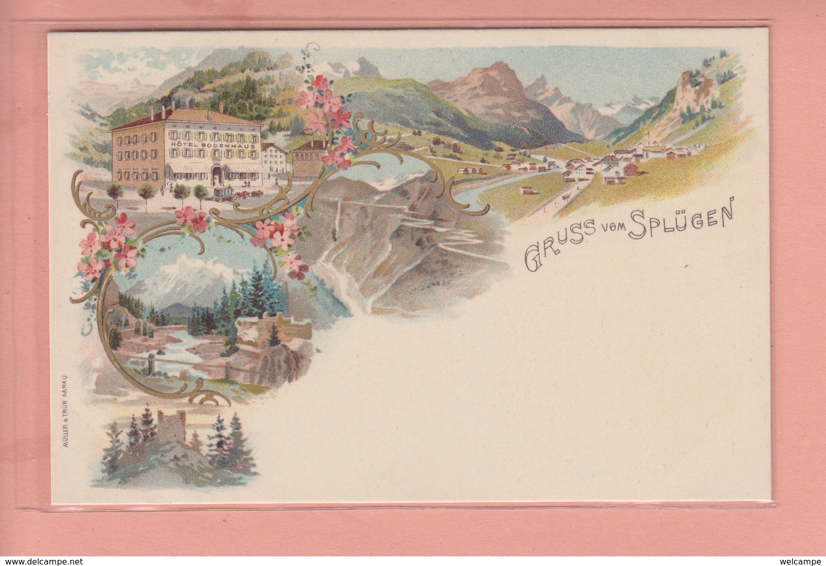 OUDE POSTKAART - ZWITSERLAND - SCHWEIZ - LITHO - GRUSS AUS SPLUGEN - HOTEL BODENHAUS - Splügen