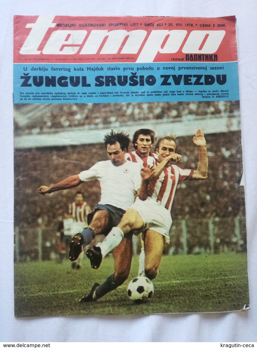 1978 TEMPO YUGOSLAVIA SERBIA SPORT FOOTBALL MAGAZINE NEWSPAPERS Steve Zungul HAJDUK PARTIZAN SANTRAC STEKIC ATHLETICS - Autres & Non Classés