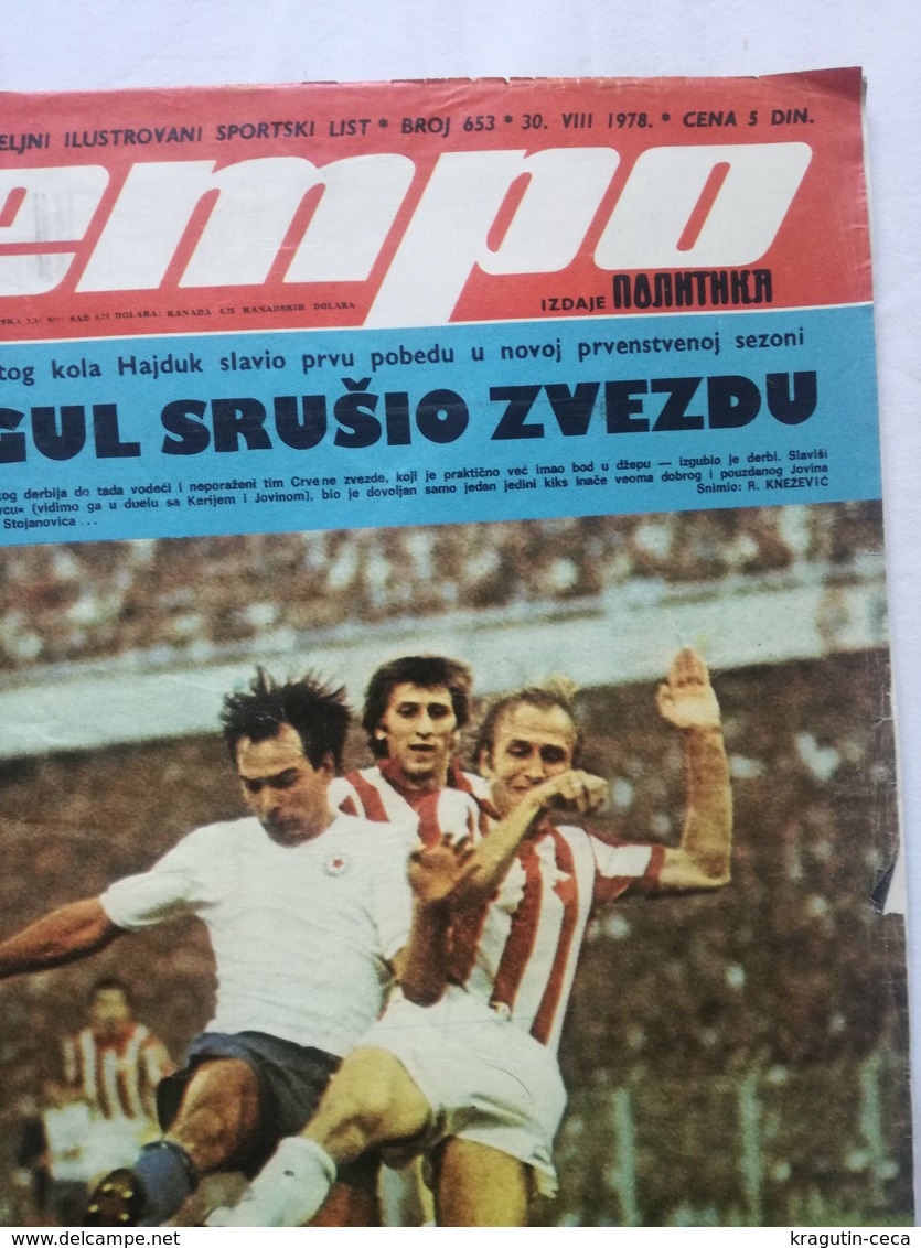 1978 TEMPO YUGOSLAVIA SERBIA SPORT FOOTBALL MAGAZINE NEWSPAPERS Steve Zungul HAJDUK PARTIZAN SANTRAC STEKIC ATHLETICS - Autres & Non Classés