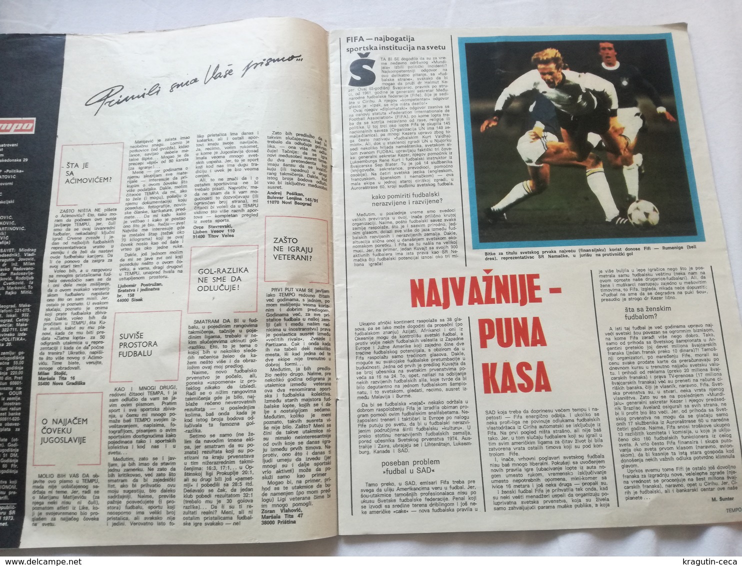 1978 TEMPO YUGOSLAVIA SERBIA SPORT FOOTBALL MAGAZINE NEWSPAPERS Steve Zungul HAJDUK PARTIZAN SANTRAC STEKIC ATHLETICS