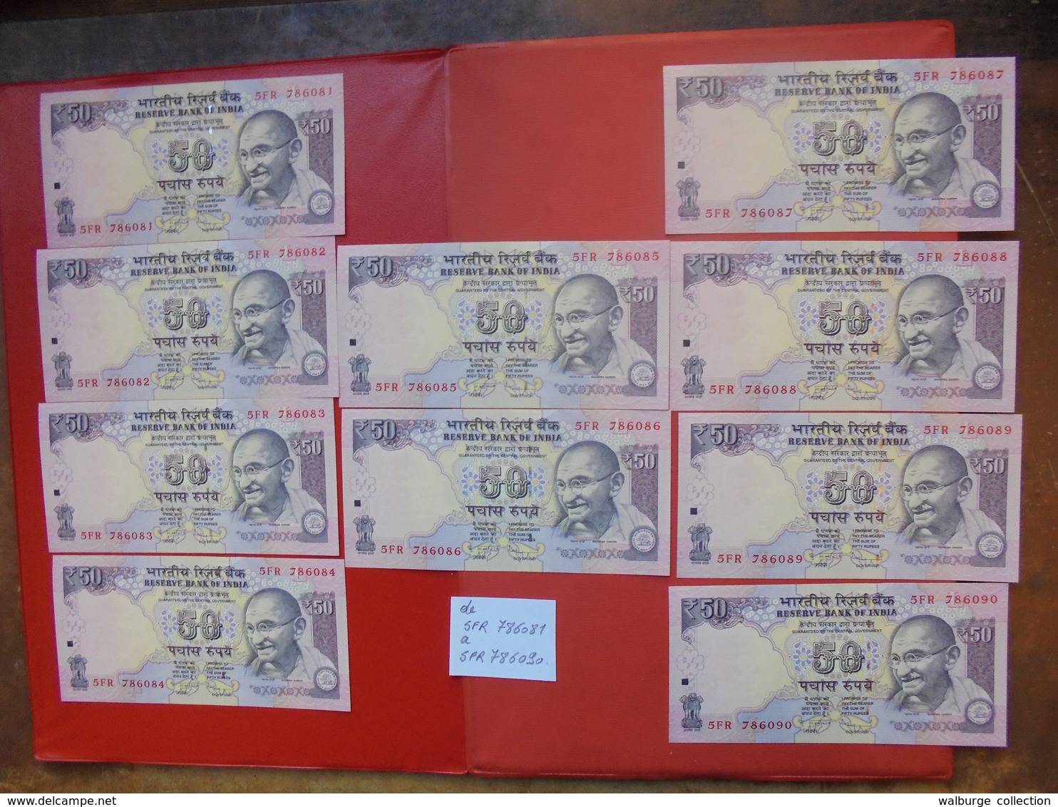 LOT INDE 50 RUPEES 2013 SERIE DE 10 NUMEROS SE SUIVANT . UNC !!! - Vrac - Billets