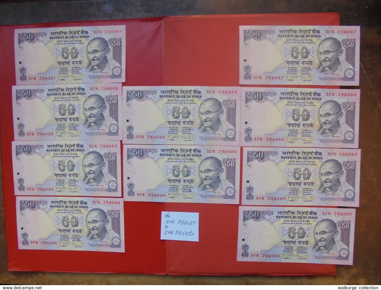 LOT INDE 50 RUPEES 2013 SERIE DE 10 NUMEROS SE SUIVANT . UNC !!! - Vrac - Billets