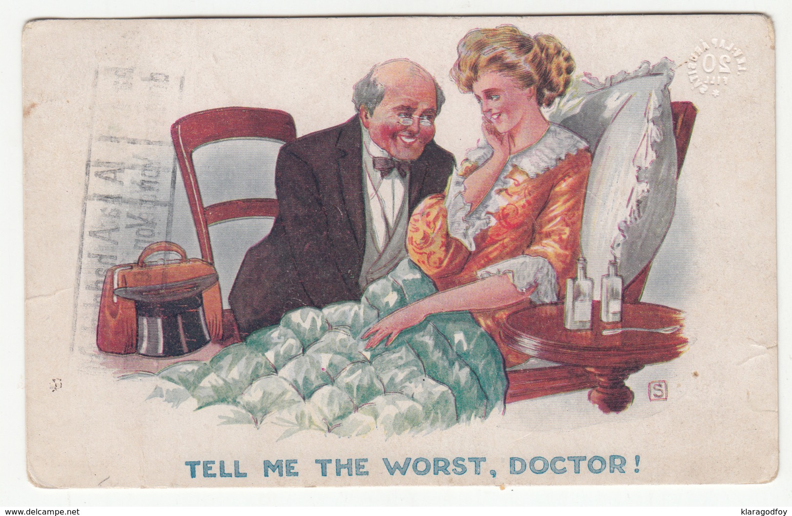 "Telll Me The Worst, Doctor!" Vintage Postcard Travelled WWI Von Der Armee Im Felde Postmark B190210 - Humour