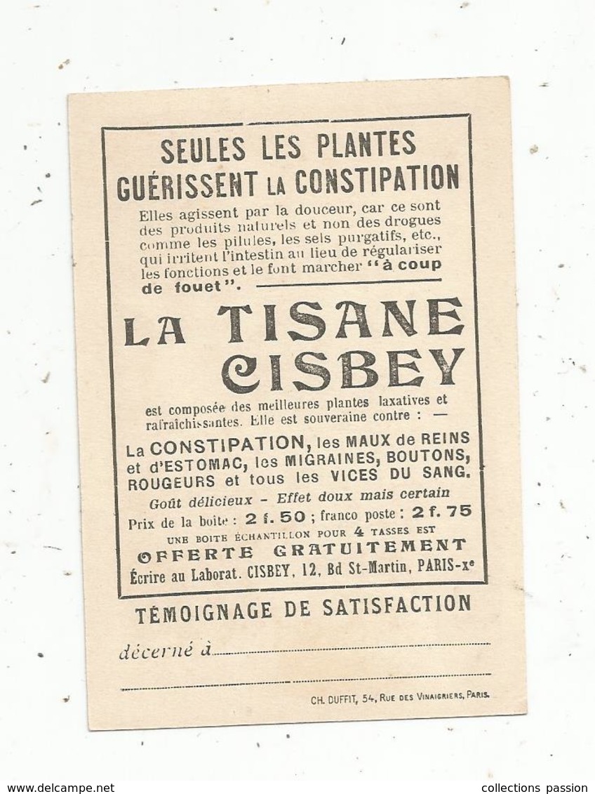 Chromo , Témoignage De Satisfaction , école , La Tisane CISBEY , LA CHASSE AU FAUCON ,FROMENTIN , 2 Scans - Autres & Non Classés