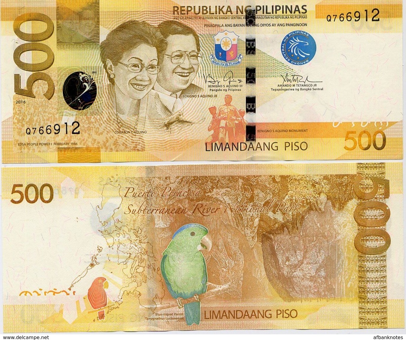 PHILIPPINES      500 Piso      P-210       2016      AUnc+  [staple Holes] - Philippines