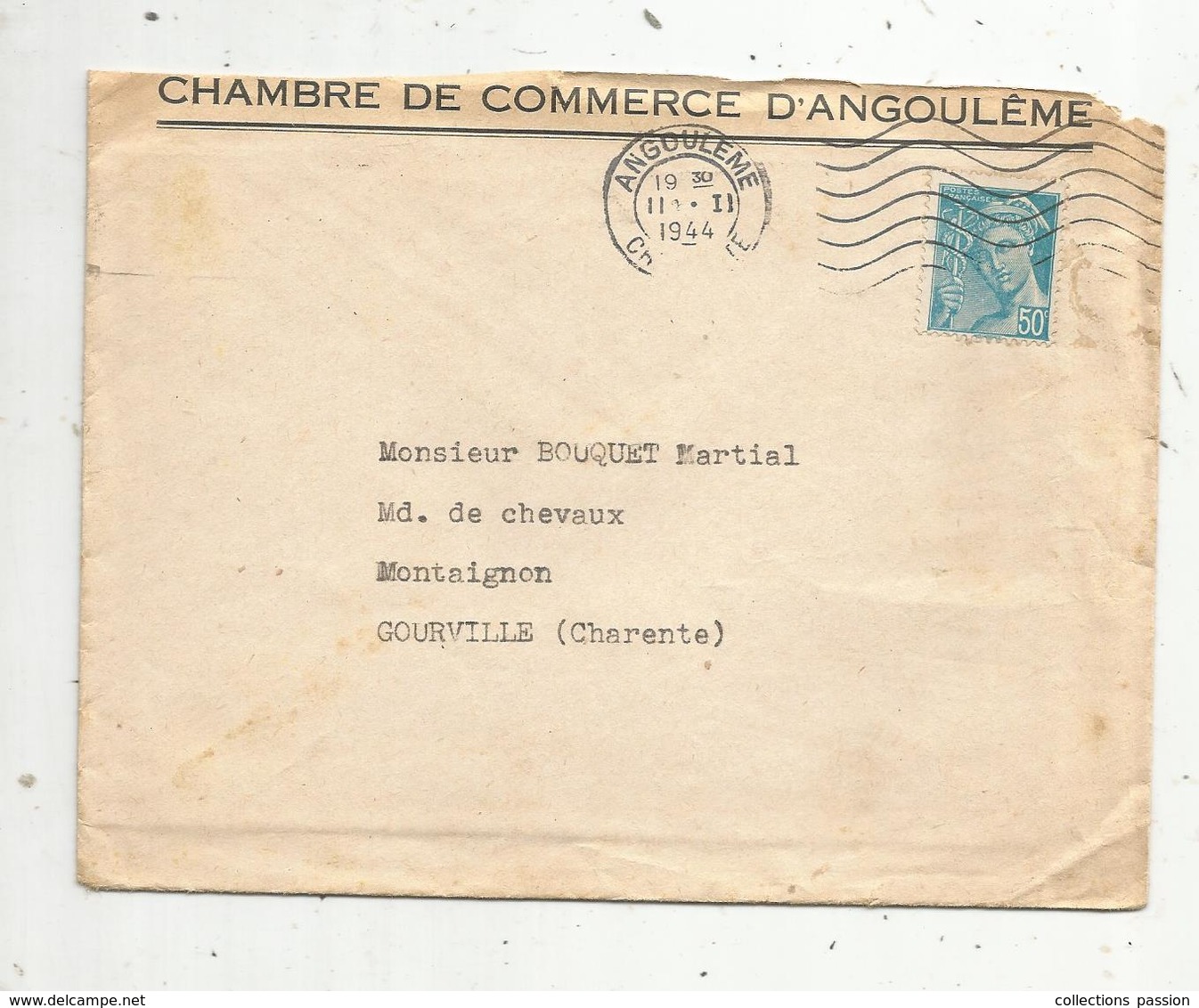 Lettre , 1944 , ANGOULEME , CHARENTE , Chambre De Commerce D'Angouléme ,2 Scans - 1921-1960: Période Moderne