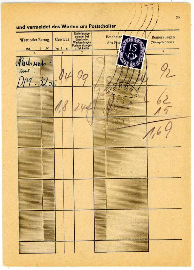 Nr. 129 EF Auf Seite Aus Einlieferungsbuch Köln 1953 - Briefe U. Dokumente