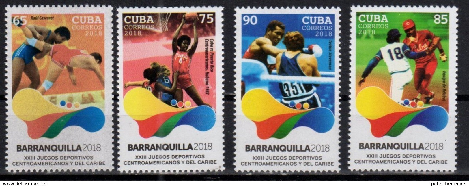 SPORTS, 2018, MNH, 23rd CENTRAL AMERICAN & CARIBBEAN GAMES, BARANQUILLA 2018, BASEBALL, BASKETBALL, BOXING, WRESTLING,4v - Basketball