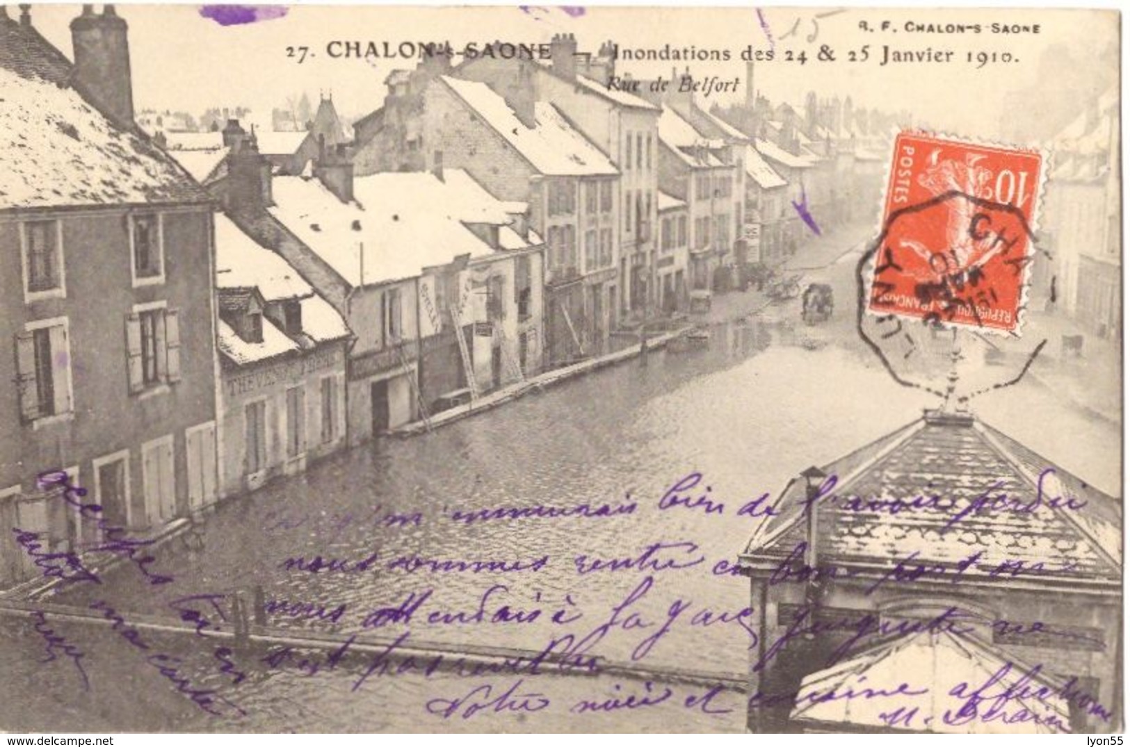 Chalon Sur Saone Inondations Des 24 & 25 Janvier 1910 Rue De Belfort - Chalon Sur Saone