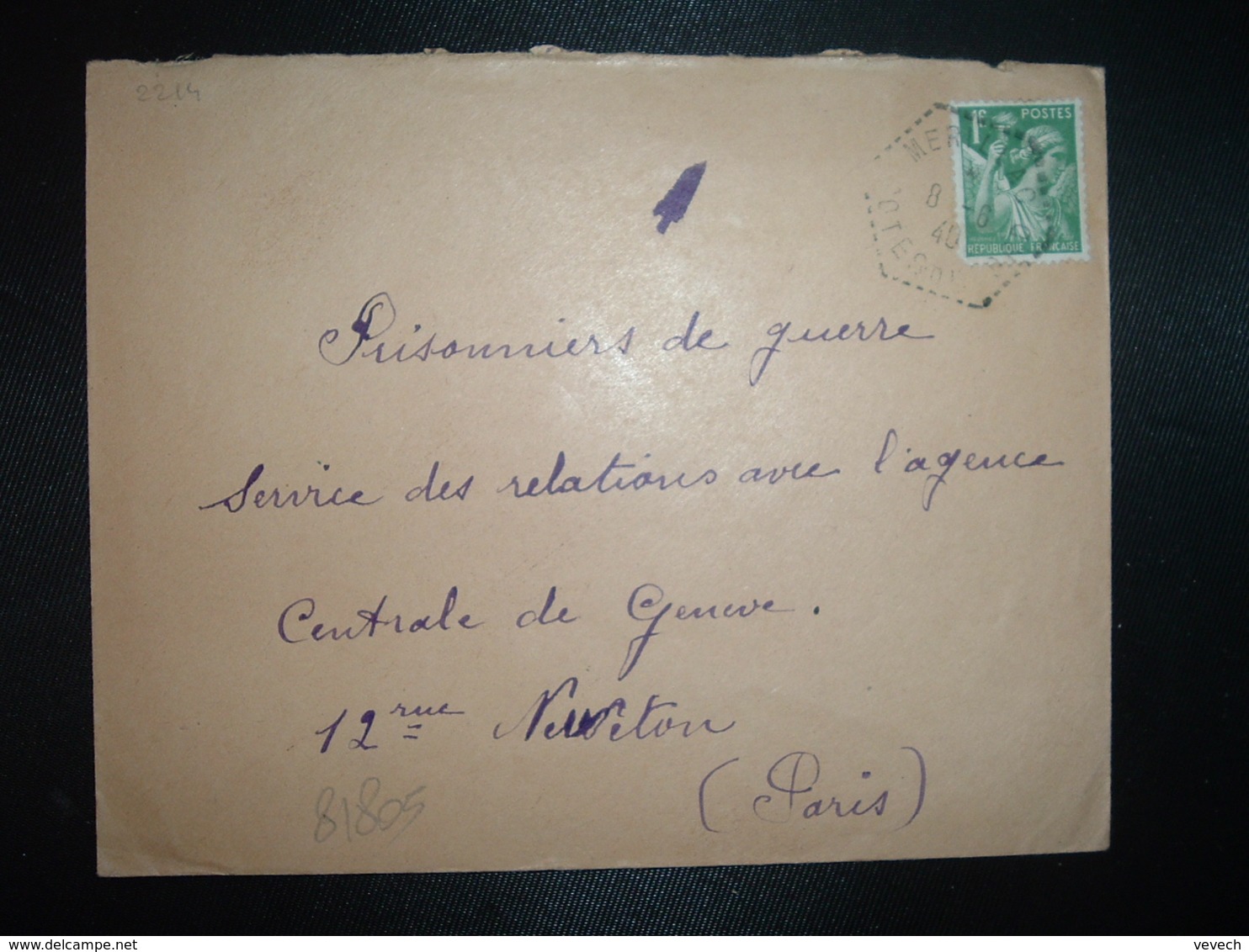 LETTRE TP IRIS 1F OBL. HEXAGONALE Tiretée 8-6 40 MERZER COTES DU NORD (22) - Cachets Manuels