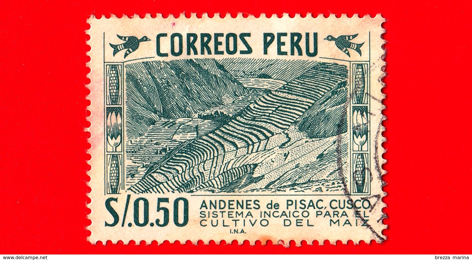 PERU - Usato - 1953 - Monumento Inca - Terrace-Agriculture - Mais - 0.50 - Perù