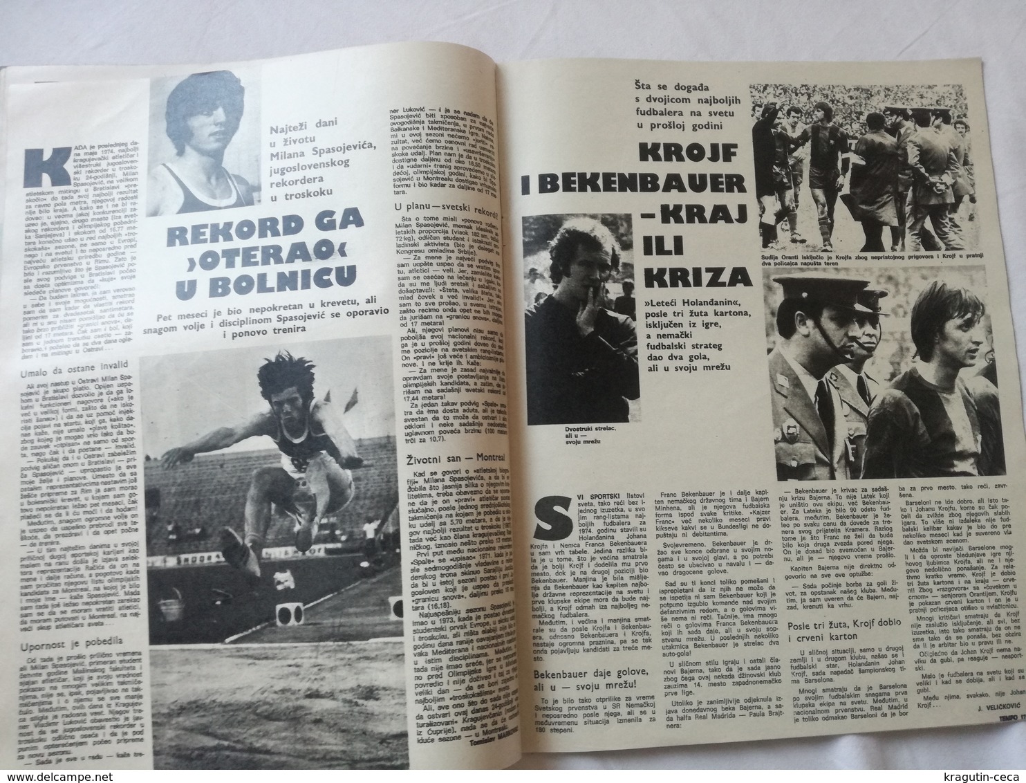 1975 TEMPO YUGOSLAVIA SERBIA SPORT FOOTBALL MAGAZINE NEWSPAPERS World Cup Cruyff Beckenbauer TABLE TENNIS KOLKATA Triple - Sports