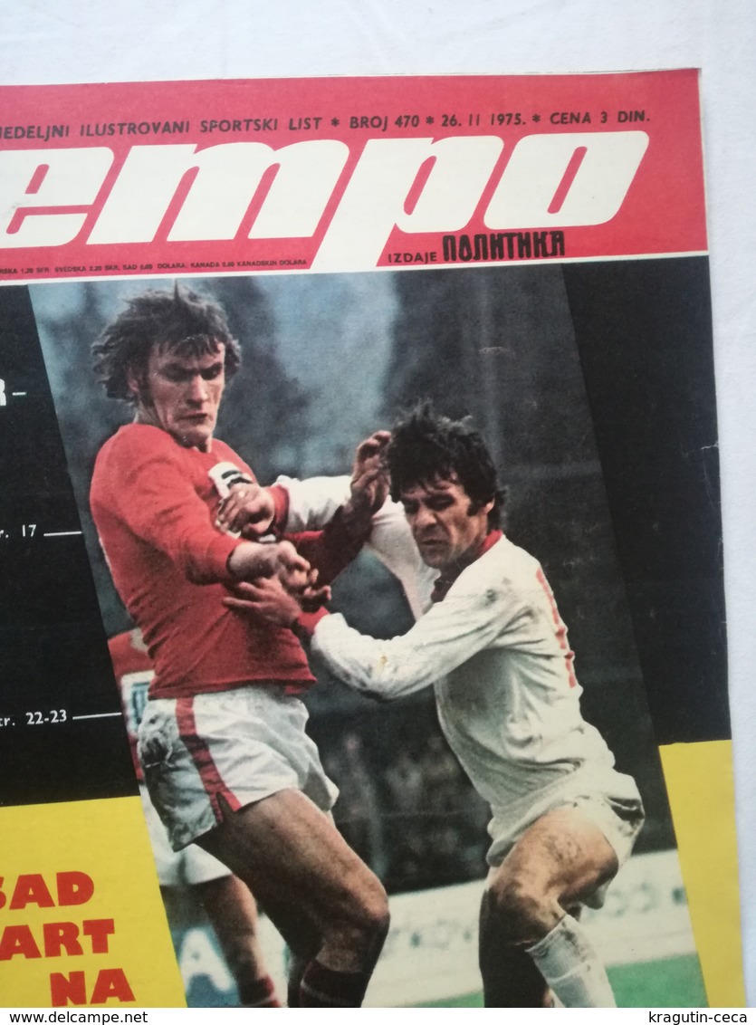 1975 TEMPO YUGOSLAVIA SERBIA SPORT FOOTBALL MAGAZINE NEWSPAPERS World Cup Cruyff Beckenbauer TABLE TENNIS KOLKATA Triple - Deportes