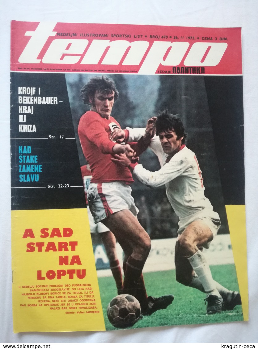 1975 TEMPO YUGOSLAVIA SERBIA SPORT FOOTBALL MAGAZINE NEWSPAPERS World Cup Cruyff Beckenbauer TABLE TENNIS KOLKATA Triple - Sports