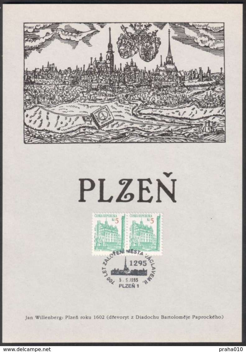 Tschech. Rep. / Denkblatt (PaL 1995/01) Plzen 1: Die Gründung Von Pilsen, König Wenzel II. (1295) - Briefe U. Dokumente