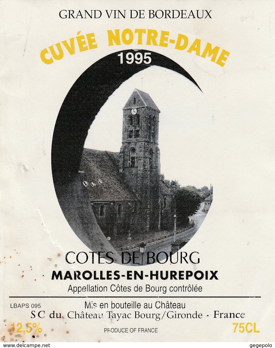 MAROLLES En HUREPOIX ( 91 )  - Grand Vin De Bordeaux 1995 - Cuvée Notre-Dame - Bordeaux