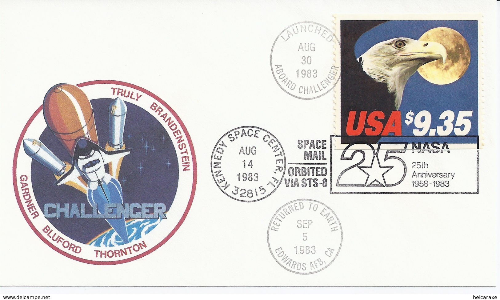 [H] +++ United States 1983  Space Shuttle Challenger Space Flight STS-8 Letter LAUNCHED & RETUNED TO EARTH +++ - Etats-Unis