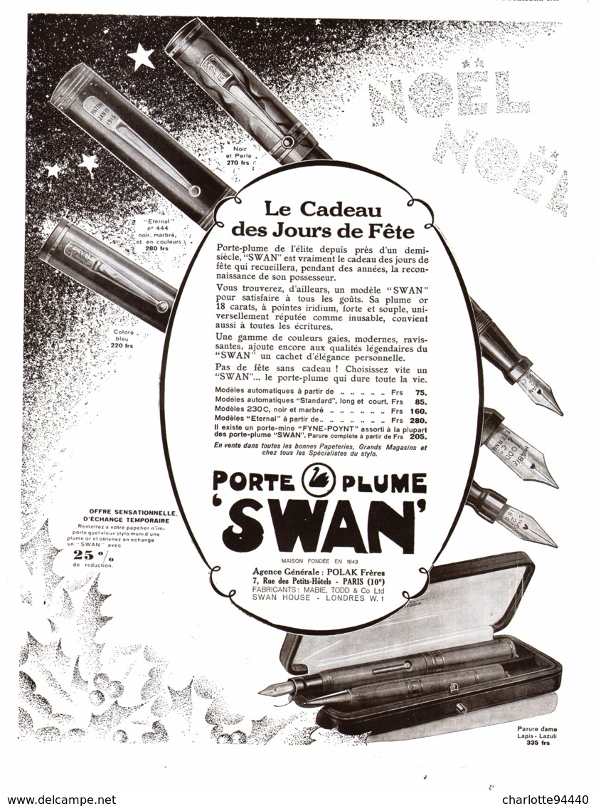 PUB   STYLO PLUME   " SWAN "   1930  ( 1 ) - Autres & Non Classés