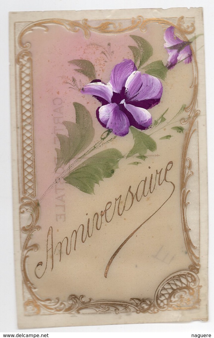 ANNIVERSAIRE  FLEUR  AQUARELLE REALISEE SUR CARTE CELLULOID - Anniversaire