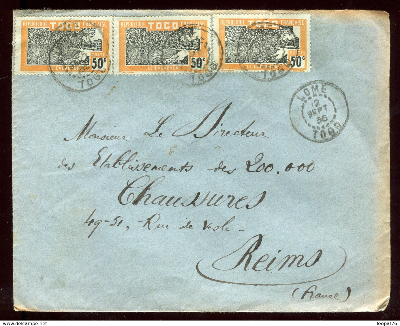 Togo - Enveloppe De Lome Pour Reims En 1935 - Réf F6 - Cartas & Documentos