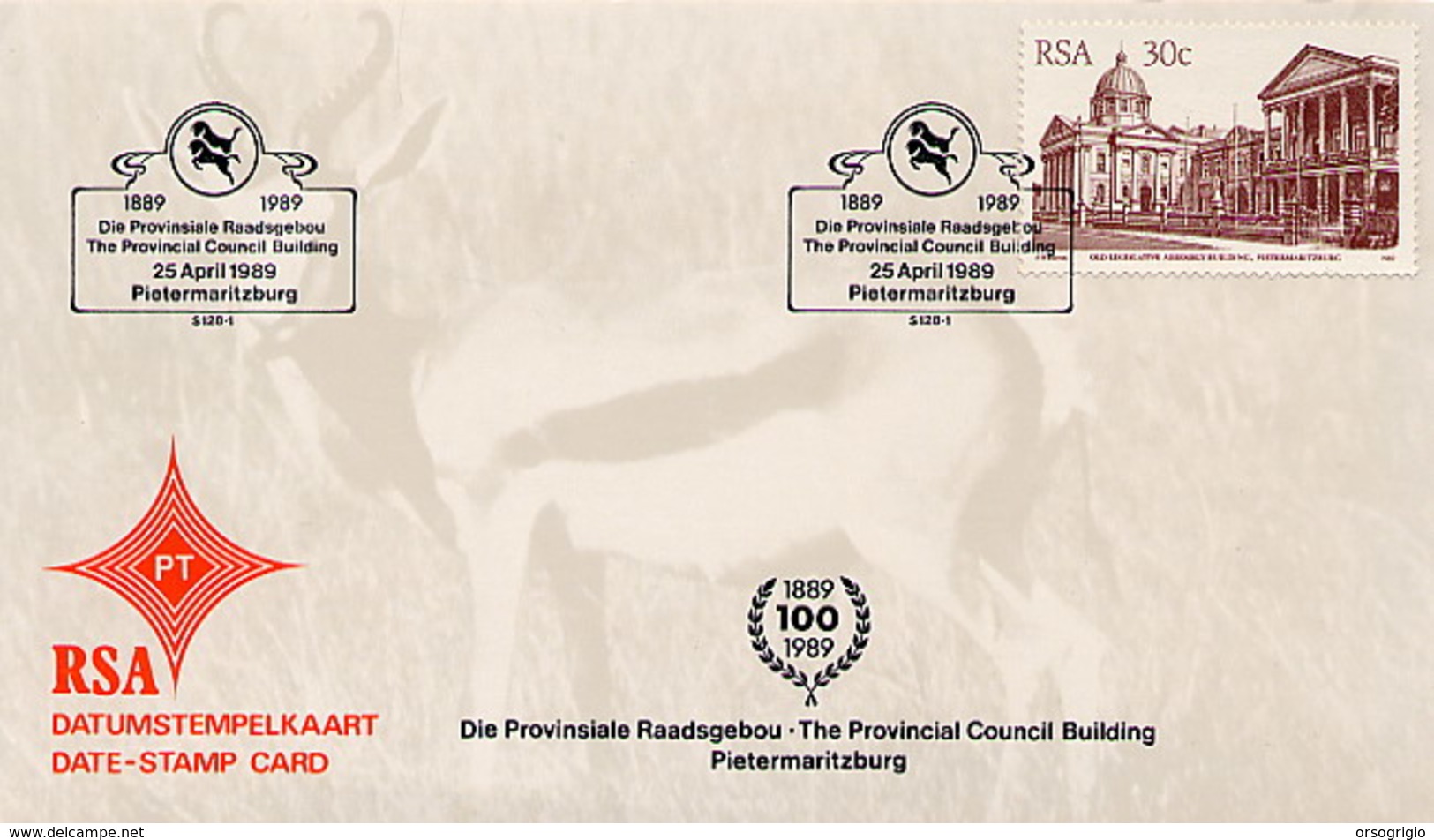 RSA - SUD AFRICA - 1989 - PIETERMARITZBURG - PROVINCIAL COUNCIL BUILDING - FDC