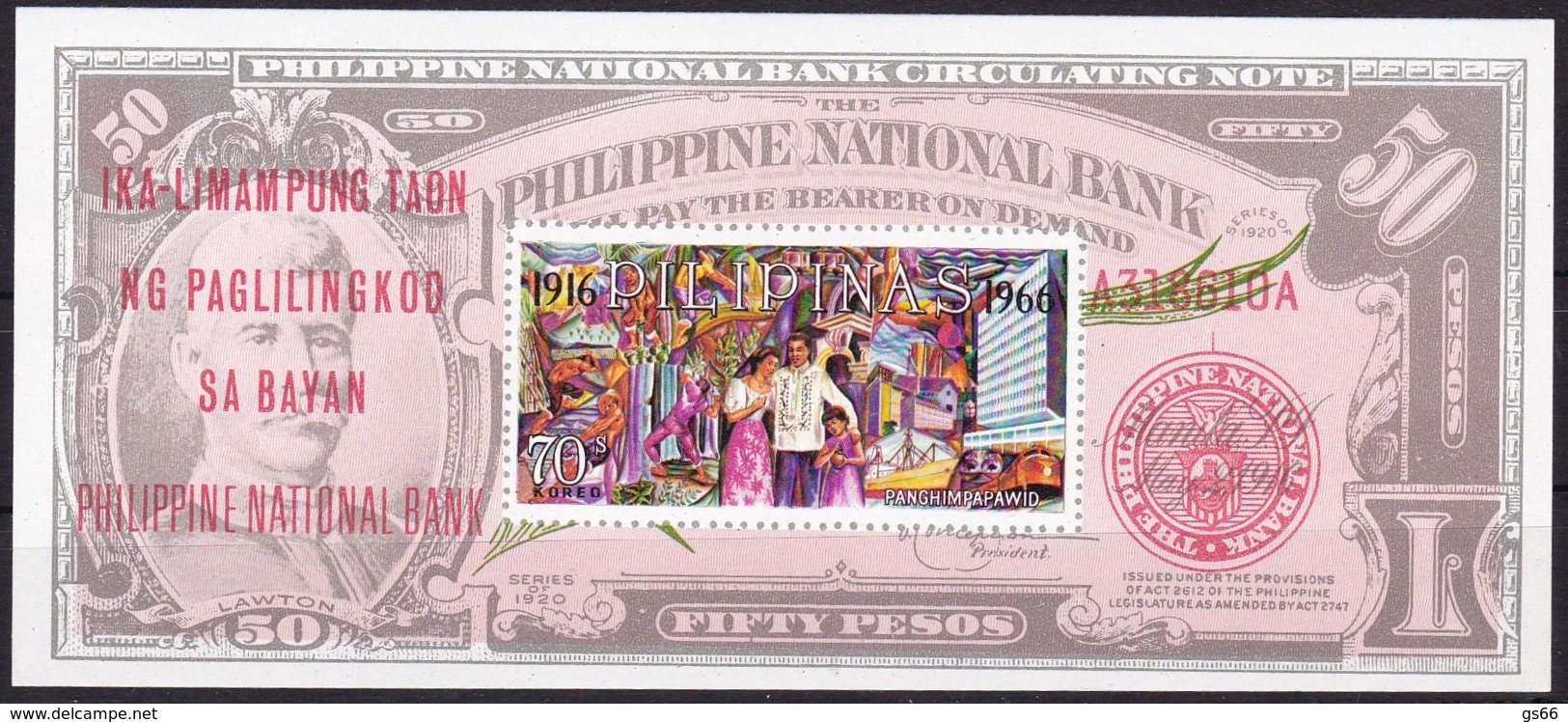 Philippinen, 1966, 810 Block 8, 50 Jahre Philippinische Nationalbank. MNH ** - Philippinen