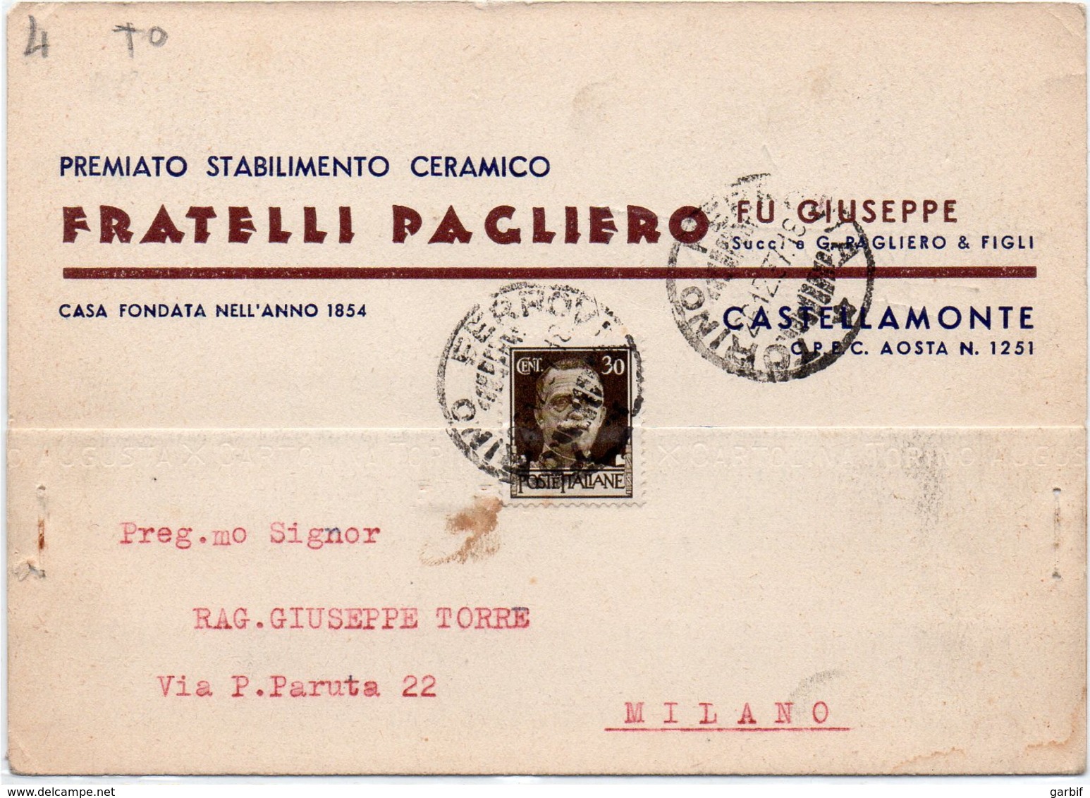 Torino - Castellamonte - Fratelli Pagliero - Vg1937 - Altri & Non Classificati