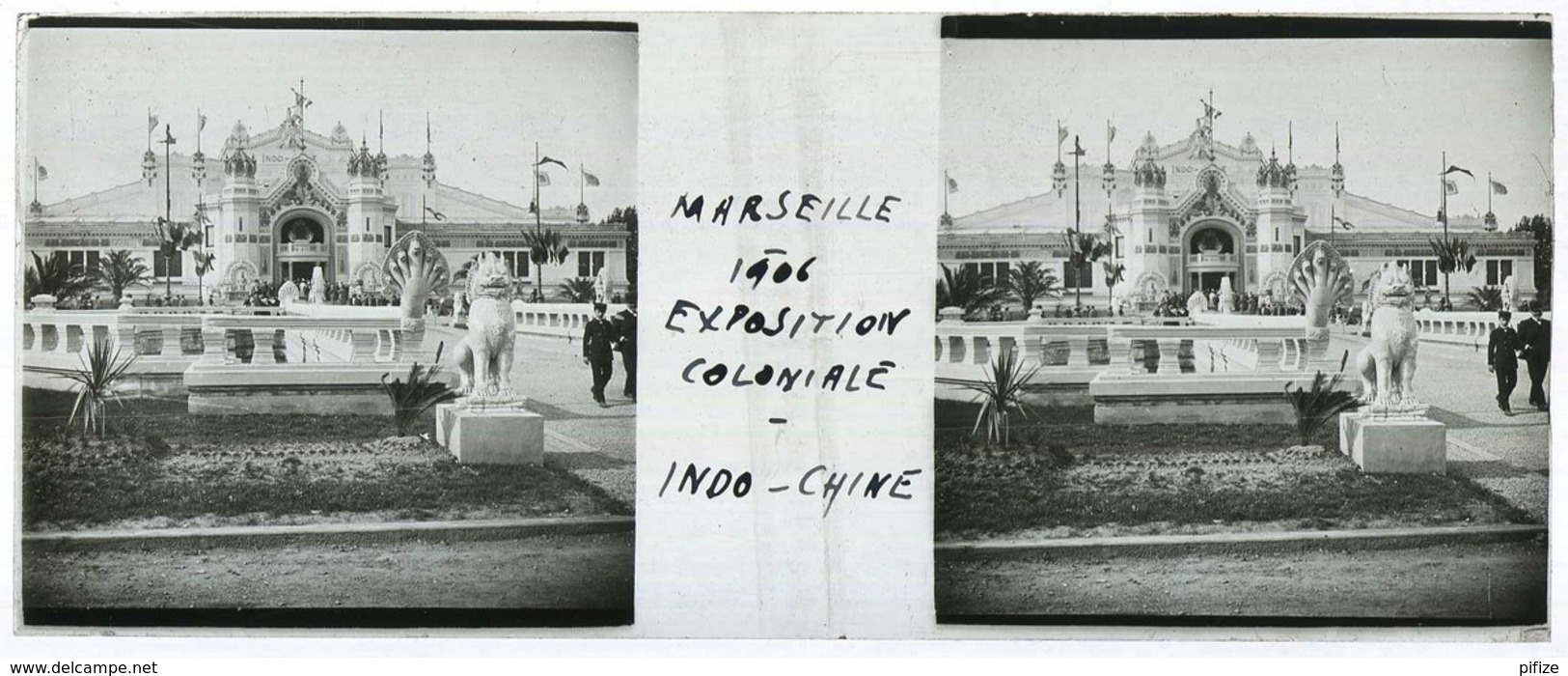 Positif Stéréo . Marseille 1906 . Exposition Coloniale  Le Pavillon De L'Indochine . - Photos Stéréoscopiques