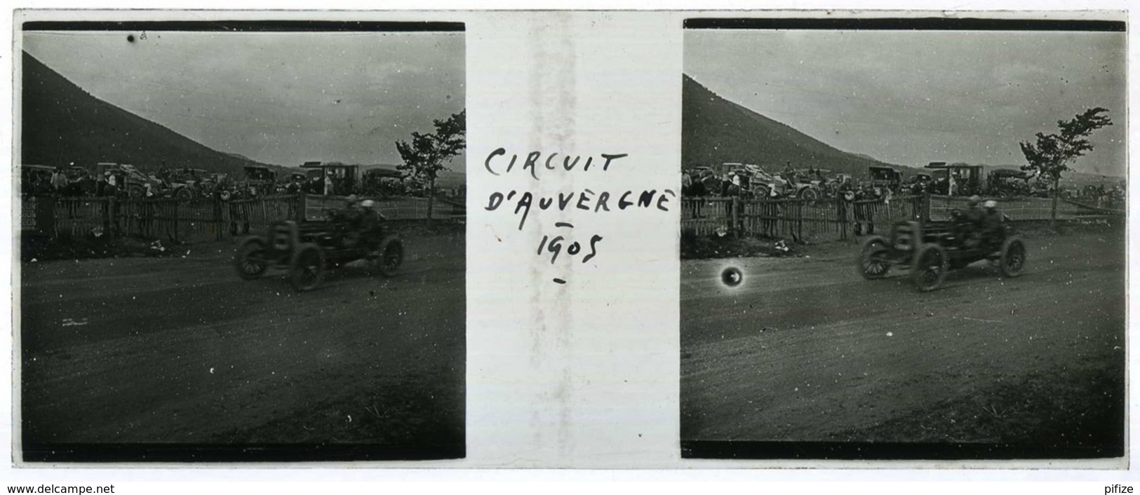 Positif Stéréo . Circuit D'Auvergne 1905 . Course Automobile . Coupe Gordon Bennett . Voiture N° 2 ? - Photos Stéréoscopiques