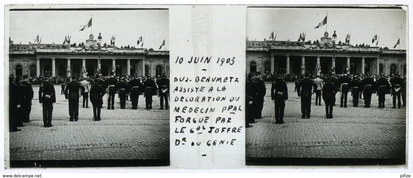 Positif Stéréo . Montpellier 10 Juin 1905 . Décoration Du Chirurgien Emile Forgue Par Joffre . Dujardin-Beaumetz . - Photos Stéréoscopiques