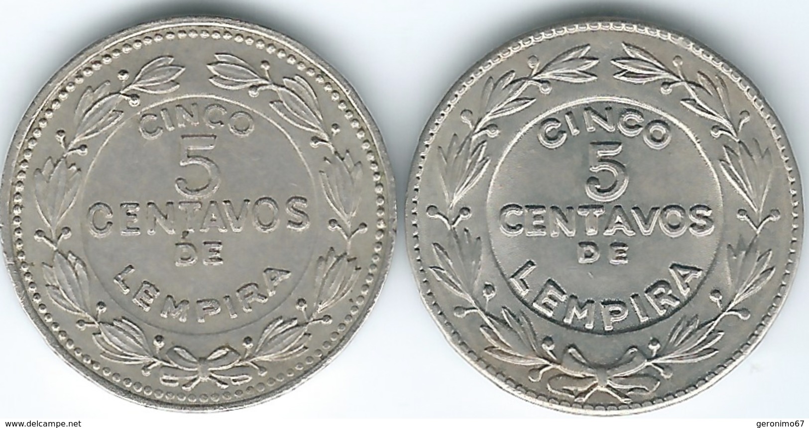 Honduras - 5 Centavos - 1931 (KM72.1) & 1980 (KM72.2) - Honduras