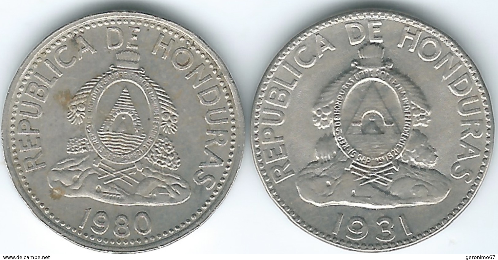 Honduras - 5 Centavos - 1931 (KM72.1) & 1980 (KM72.2) - Honduras