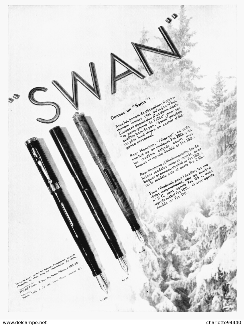 PUB   STYLO PLUME   " SWAN "   1931 ( 2 ) - Other & Unclassified