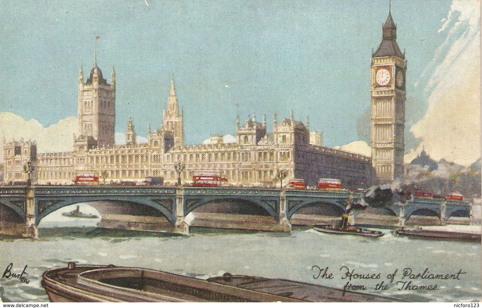 "F.W. Burton. London.The Houses O Parliamnt From The Thames" TuckOiette PC # 3640 - Tuck, Raphael